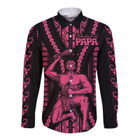 Maori Fathers Day New Zealand Long Sleeve Button Shirt Aroha Ahau Ki A Koe Papa - Pink - Wonder Print Shop