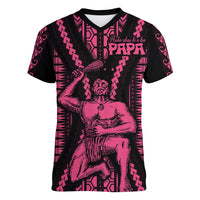 Maori Fathers Day New Zealand Women V Neck T Shirt Aroha Ahau Ki A Koe Papa - Pink - Wonder Print Shop