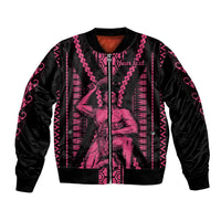 Custom Maori Fathers Day New Zealand Sleeve Zip Bomber Jacket Aroha Ahau Ki A Koe Papa - Pink - Wonder Print Shop