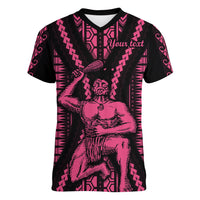 Custom Maori Fathers Day New Zealand Women V Neck T Shirt Aroha Ahau Ki A Koe Papa - Pink - Wonder Print Shop