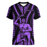 Custom Maori Fathers Day New Zealand Women V Neck T Shirt Aroha Ahau Ki A Koe Papa - Purple - Wonder Print Shop