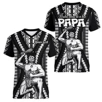 Custom Maori Fathers Day New Zealand Women V Neck T Shirt Aroha Ahau Ki A Koe Papa - Black - Wonder Print Shop