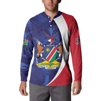 Namibia Cricket Custom Button Sweatshirt Coat of arms Namibian Pattern - Wonder Print Shop