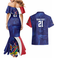 Namibia Cricket Custom Couples Matching Mermaid Dress and Hawaiian Shirt Coat of arms Namibian Pattern - Wonder Print Shop