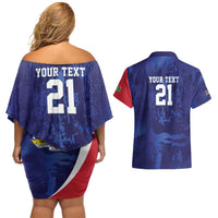 Namibia Cricket Custom Couples Matching Off Shoulder Short Dress and Hawaiian Shirt Coat of arms Namibian Pattern - Wonder Print Shop