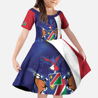 Namibia Cricket Custom Family Matching Off Shoulder Maxi Dress and Hawaiian Shirt Coat of arms Namibian Pattern - Wonder Print Shop