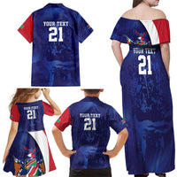 Namibia Cricket Custom Family Matching Off Shoulder Maxi Dress and Hawaiian Shirt Coat of arms Namibian Pattern - Wonder Print Shop