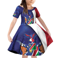 Namibia Cricket Custom Family Matching Off Shoulder Short Dress and Hawaiian Shirt Coat of arms Namibian Pattern - Wonder Print Shop