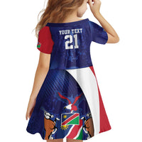 Namibia Cricket Custom Family Matching Off Shoulder Short Dress and Hawaiian Shirt Coat of arms Namibian Pattern - Wonder Print Shop