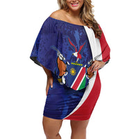 Namibia Cricket Custom Family Matching Off Shoulder Short Dress and Hawaiian Shirt Coat of arms Namibian Pattern - Wonder Print Shop