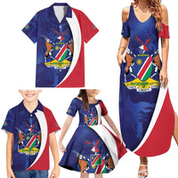 Namibia Cricket Custom Family Matching Summer Maxi Dress and Hawaiian Shirt Coat of arms Namibian Pattern - Wonder Print Shop