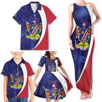 Namibia Cricket Custom Family Matching Tank Maxi Dress and Hawaiian Shirt Coat of arms Namibian Pattern - Wonder Print Shop