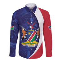 Namibia Cricket Custom Long Sleeve Button Shirt Coat of arms Namibian Pattern - Wonder Print Shop