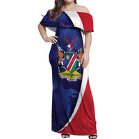 Namibia Cricket Custom Off Shoulder Maxi Dress Coat of arms Namibian Pattern - Wonder Print Shop