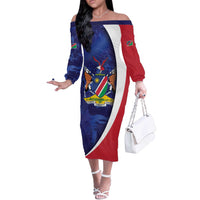 Namibia Cricket Custom Off The Shoulder Long Sleeve Dress Coat of arms Namibian Pattern - Wonder Print Shop