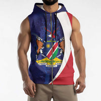 Namibia Cricket Custom Sleeveless Zip Hoodie Coat of arms Namibian Pattern - Wonder Print Shop