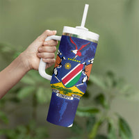 Namibia Cricket Custom Tumbler With Handle Coat of arms Namibian Pattern - Wonder Print Shop