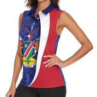 Namibia Cricket Custom Women Sleeveless Polo Shirt Coat of arms Namibian Pattern - Wonder Print Shop
