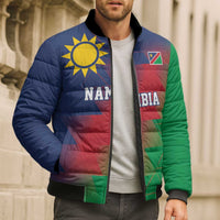 Namibia Cricket Custom Bomber Puffer Jacket Namibian Gold Sun Flag Motif - Wonder Print Shop