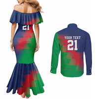 Namibia Cricket Custom Couples Matching Mermaid Dress and Long Sleeve Button Shirt Namibian Gold Sun Flag Motif - Wonder Print Shop