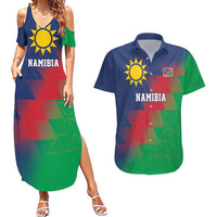 Namibia Cricket Custom Couples Matching Summer Maxi Dress and Hawaiian Shirt Namibian Gold Sun Flag Motif - Wonder Print Shop