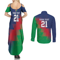 Namibia Cricket Custom Couples Matching Summer Maxi Dress and Long Sleeve Button Shirt Namibian Gold Sun Flag Motif - Wonder Print Shop