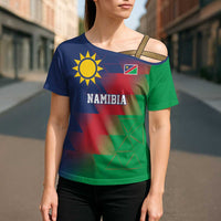Namibia Cricket Custom Cross Shoulder Shirt Namibian Gold Sun Flag Motif - Wonder Print Shop