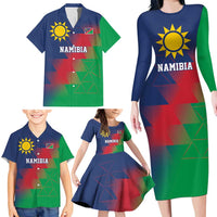 Namibia Cricket Custom Family Matching Long Sleeve Bodycon Dress and Hawaiian Shirt Namibian Gold Sun Flag Motif - Wonder Print Shop