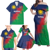 Namibia Cricket Custom Family Matching Off Shoulder Maxi Dress and Hawaiian Shirt Namibian Gold Sun Flag Motif - Wonder Print Shop