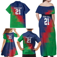 Namibia Cricket Custom Family Matching Off Shoulder Maxi Dress and Hawaiian Shirt Namibian Gold Sun Flag Motif - Wonder Print Shop