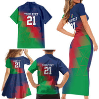 Namibia Cricket Custom Family Matching Short Sleeve Bodycon Dress and Hawaiian Shirt Namibian Gold Sun Flag Motif - Wonder Print Shop