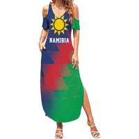 Namibia Cricket Custom Family Matching Summer Maxi Dress and Hawaiian Shirt Namibian Gold Sun Flag Motif - Wonder Print Shop