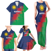Namibia Cricket Custom Family Matching Tank Maxi Dress and Hawaiian Shirt Namibian Gold Sun Flag Motif - Wonder Print Shop