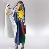 Namibia Cricket Custom Hooded Blanket Namibian Gold Sun Flag Motif - Wonder Print Shop