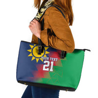 Namibia Cricket Custom Leather Tote Bag Namibian Gold Sun Flag Motif - Wonder Print Shop