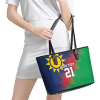 Namibia Cricket Custom Leather Tote Bag Namibian Gold Sun Flag Motif - Wonder Print Shop