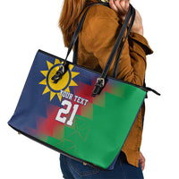 Namibia Cricket Custom Leather Tote Bag Namibian Gold Sun Flag Motif - Wonder Print Shop