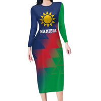 Namibia Cricket Custom Long Sleeve Bodycon Dress Namibian Gold Sun Flag Motif - Wonder Print Shop