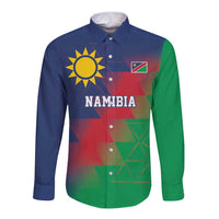 Namibia Cricket Custom Long Sleeve Button Shirt Namibian Gold Sun Flag Motif - Wonder Print Shop