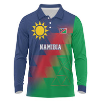 Namibia Cricket Custom Long Sleeve Polo Shirt Namibian Gold Sun Flag Motif - Wonder Print Shop
