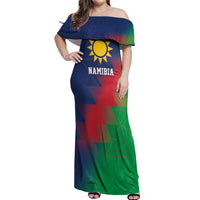 Namibia Cricket Custom Off Shoulder Maxi Dress Namibian Gold Sun Flag Motif - Wonder Print Shop