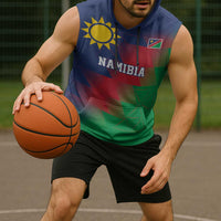 Namibia Cricket Custom Sleeveless Hoodie Namibian Gold Sun Flag Motif - Wonder Print Shop