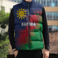 Namibia Cricket Custom Sleeveless Puffer Jacket Namibian Gold Sun Flag Motif - Wonder Print Shop