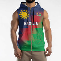 Namibia Cricket Custom Sleeveless Zip Hoodie Namibian Gold Sun Flag Motif - Wonder Print Shop