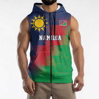 Namibia Cricket Custom Sleeveless Zip Hoodie Namibian Gold Sun Flag Motif - Wonder Print Shop