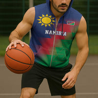 Namibia Cricket Custom Sleeveless Zip Hoodie Namibian Gold Sun Flag Motif - Wonder Print Shop
