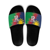 Namibia Cricket Custom Slide Sandals Namibian Gold Sun Flag Motif - Wonder Print Shop