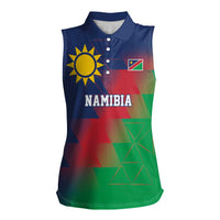 Namibia Cricket Custom Women Sleeveless Polo Shirt Namibian Gold Sun Flag Motif - Wonder Print Shop