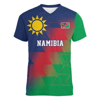 Namibia Cricket Custom Women V-Neck T-Shirt Namibian Gold Sun Flag Motif - Wonder Print Shop