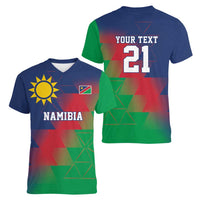 Namibia Cricket Custom Women V-Neck T-Shirt Namibian Gold Sun Flag Motif - Wonder Print Shop
